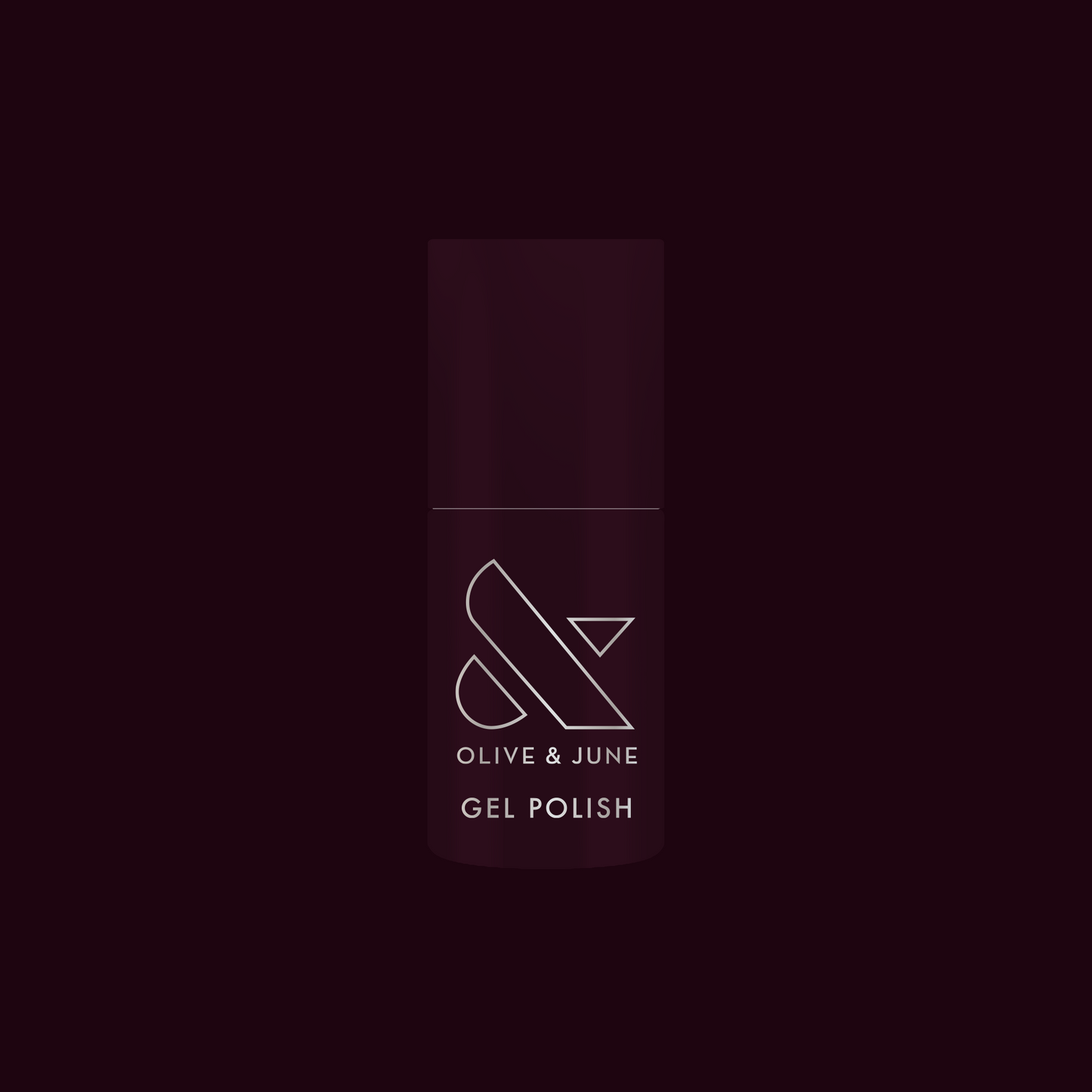 Bottle of Covet - Gel nail polish in a cool deep plum shade with Olive and June branding on dark background