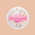 Confetti Sparkle - Press-On | Short | Round false nails with milky neutral base and starry gem sparkles for easy at-home mani