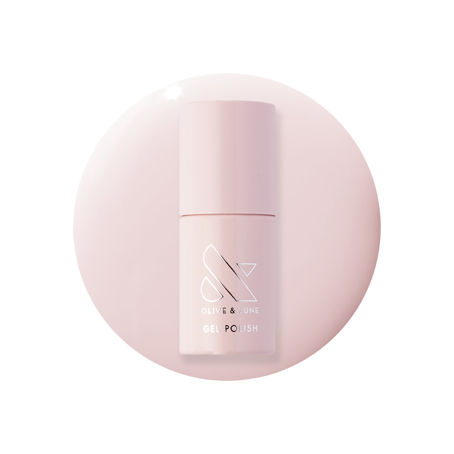 CCT - Gel polish bottle on soft sheer pink background for a delicate and feminine manicure by Olive and June