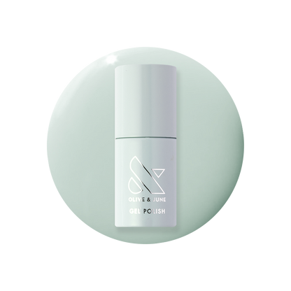 KMC - Gel bottle displayed on a soft sage green background representing a long-lasting gel polish by Olive and June