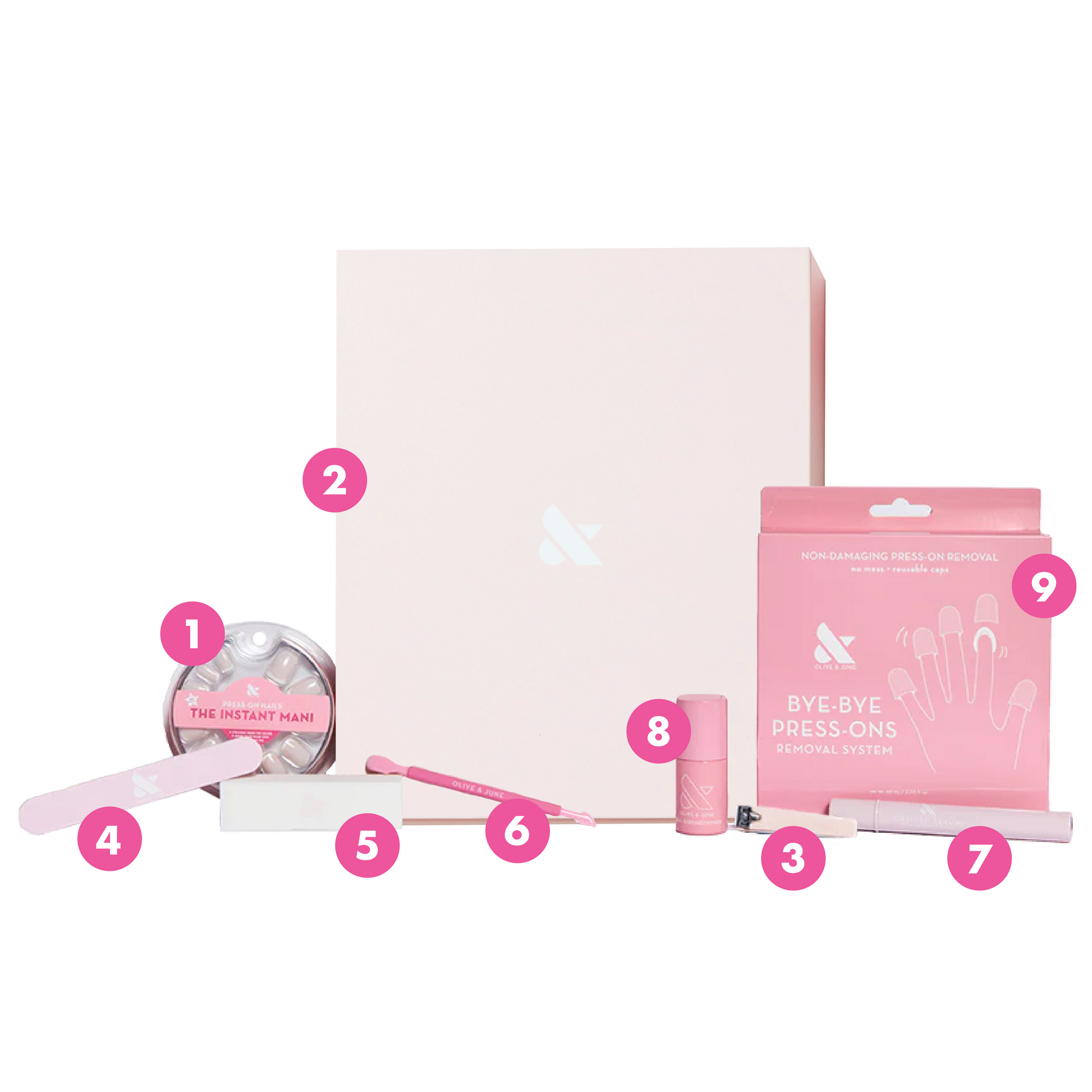Press-On System - 4 Sets with press-on nails, nail tools, remover kit, and storage box for easy at-home manicures