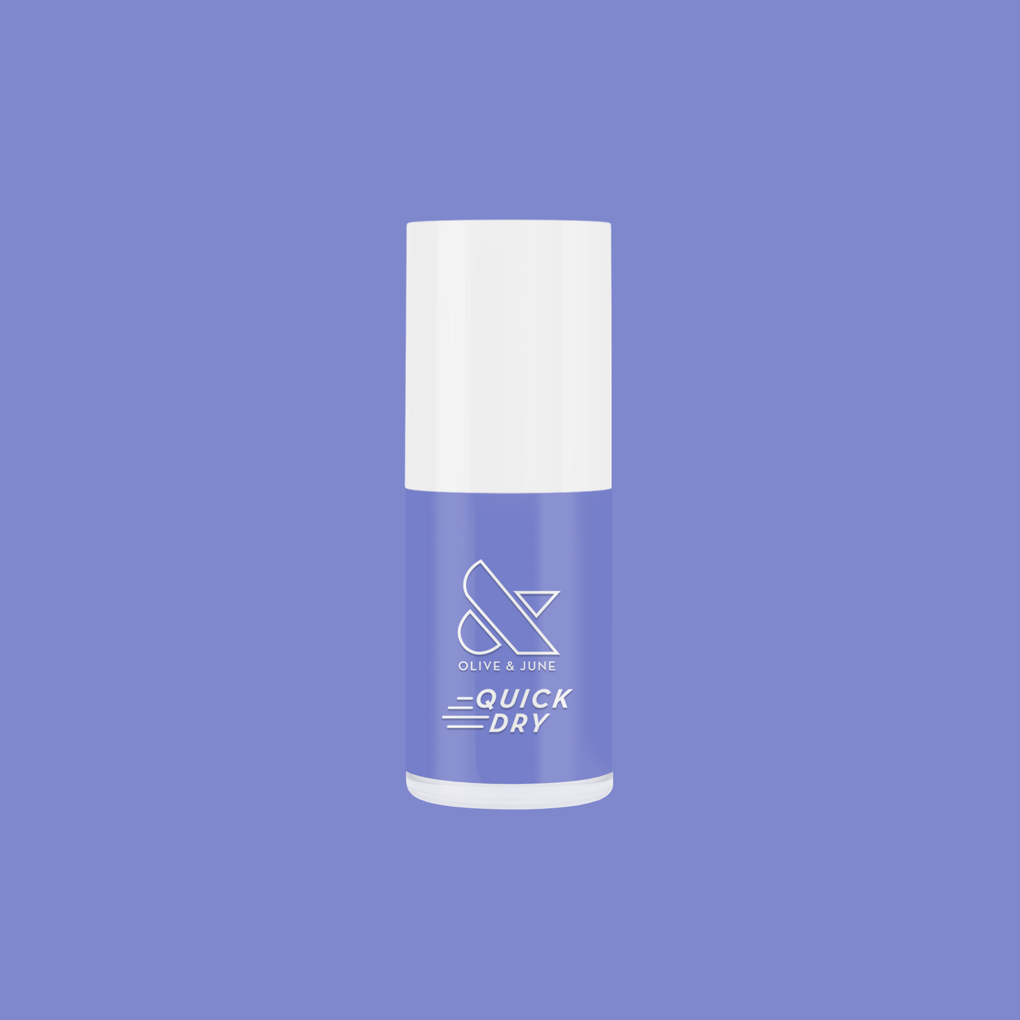 Olive and June Royal quick dry gel polish bottle in a vibrant periwinkle shade on matching background